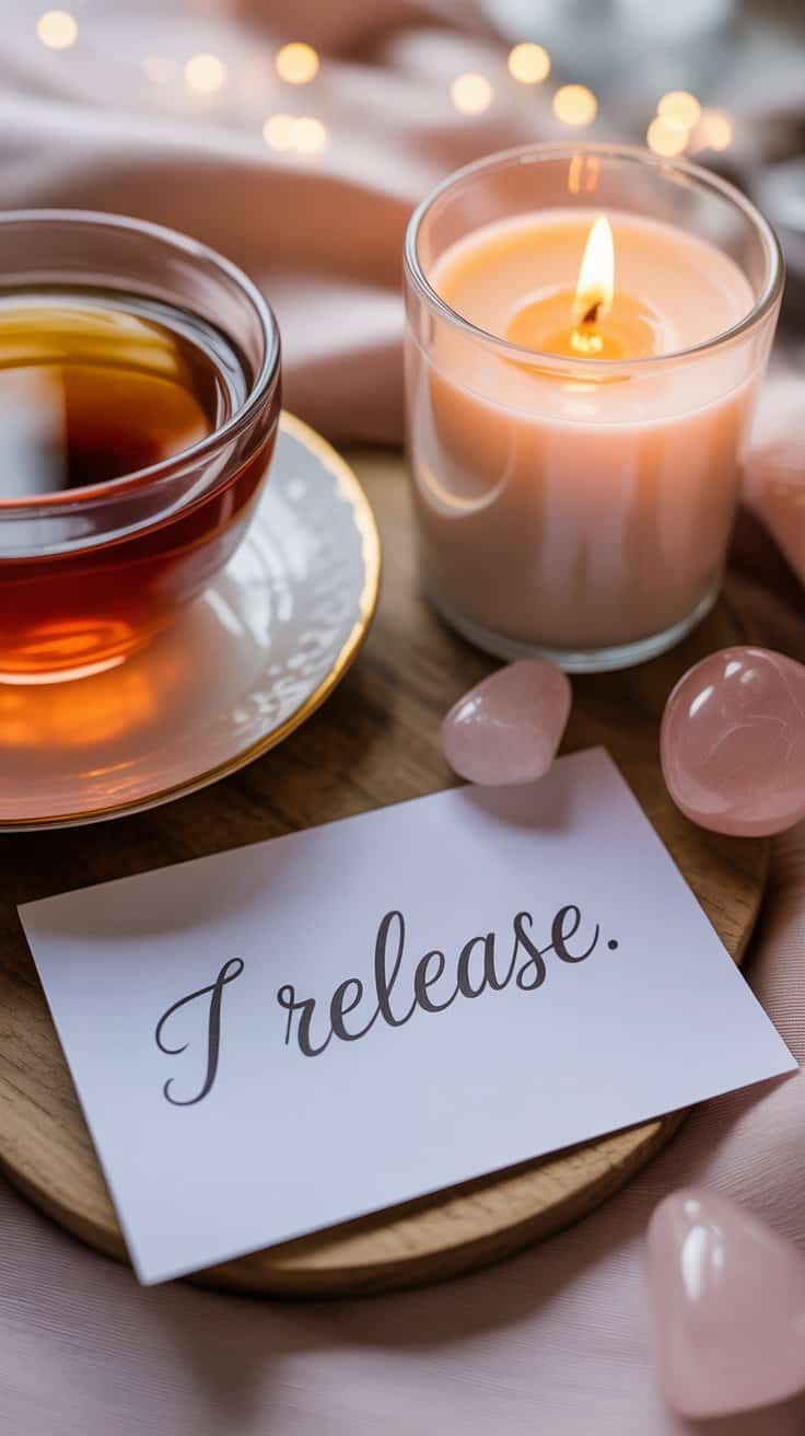 Relaxation candles and rose quartz for spiritual healing and stress relief.